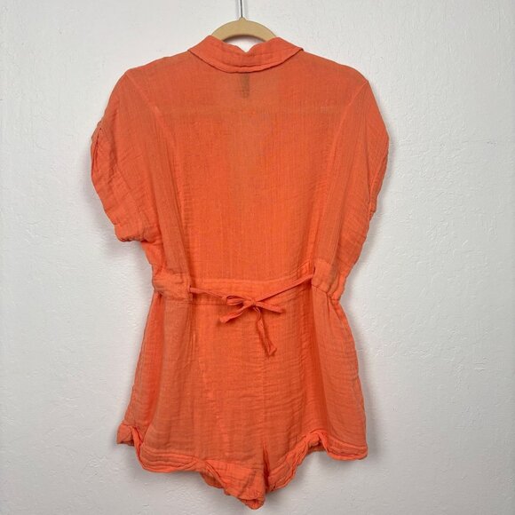Out From Under S Urban Outfitters Coral Orange Button-Up Romper Gauzy Beachy - Picture 7 of 7